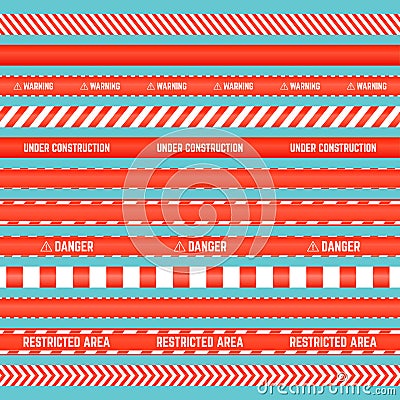 Seamless set of red barricade tapes Vector Illustration