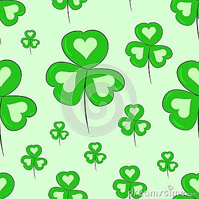 Seamless shamrocks with hearts Vector Illustration