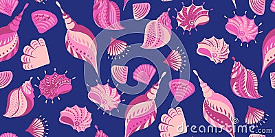 Summer cute Ocean Sea shells seamless pattern. Vector Illustration