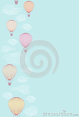 Seamless side border made of balloons flying in th Vector Illustration