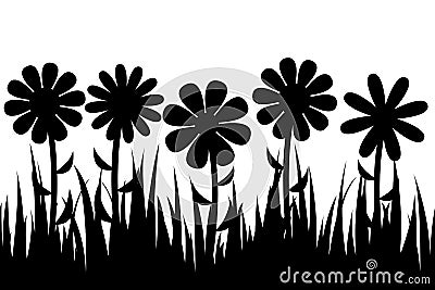 Seamless silhouette grass and flowers. Vector Illustration