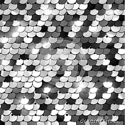 Seamless silver texture of fabric with sequins Vector Illustration