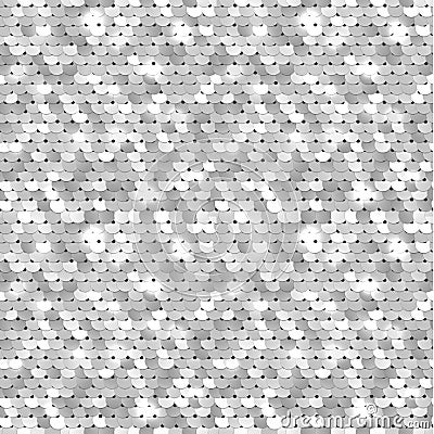 Seamless silver texture of fabric with sequins Vector Illustration
