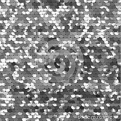 Seamless silver texture of fabric with sequins Vector Illustration