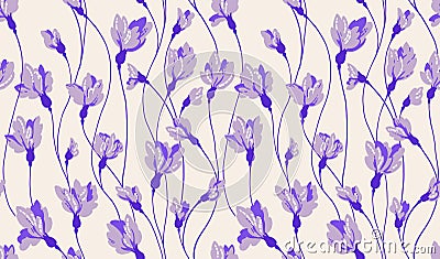 Seamless simple art internimed branches with creative flowers buds pattern. Vector hand drawn. Vector Illustration