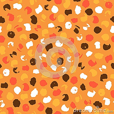 Seamless simple pattern with leopard spots painted with paint on an orange background. Flat style. Surface design. Vector Illustration