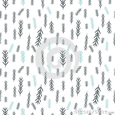 Seamless simple vector graphics pattern. Tile Christmas background with pine-tree. Wrapping paper texture. Vector Illustration