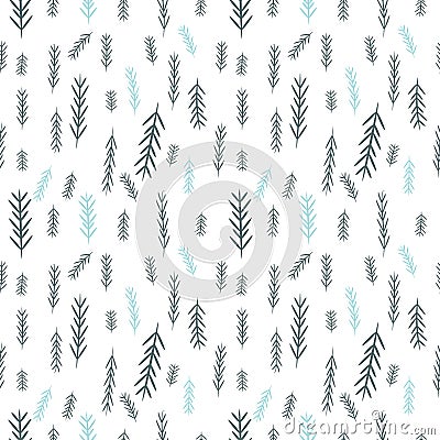 Seamless simple vector graphics pattern. Tile Christmas background with pine-tree. Wrapping paper texture. Vector Illustration