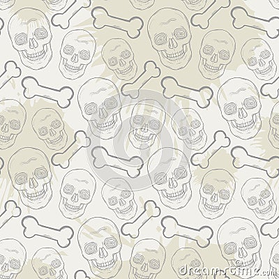 Seamless skull pattern with bone and blots Vector Illustration