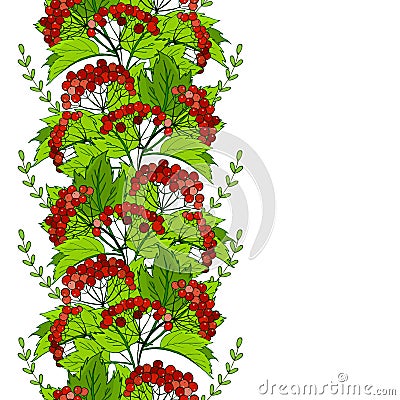 seamless slavic ornament with viburnum. Pattern with bunches of red berries. Stock Photo