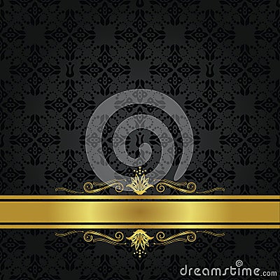 Seamless small black elements wallpaper and gold ribbon cover Vector Illustration