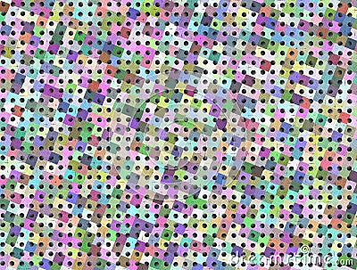 Seamless small Black Polka Dots, Colored squares Background Stock Photo