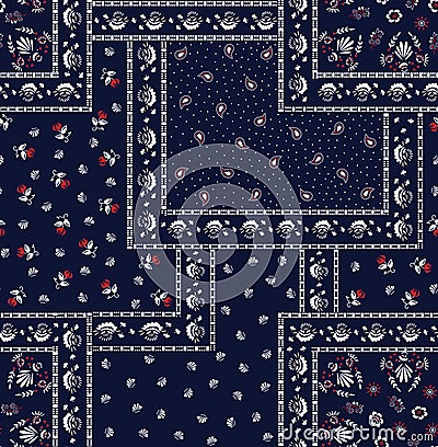 Seamless small flower patchwork pattern on navy Vector Illustration