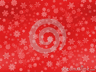 Seamless snow flakes pattern various big and small size on red gradient background. Stock Photo