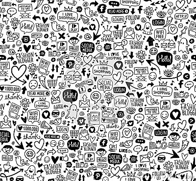 Seamless social life icons pattern on white background Vector Illustration