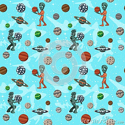 Seamless space pattern with cartoon planets, childish vector space illustration Vector Illustration