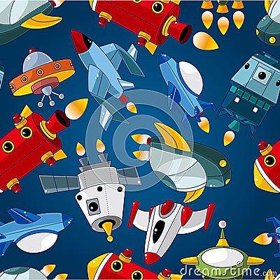 Seamless spaceship pattern Vector Illustration