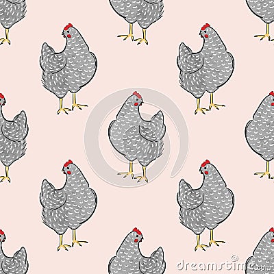 Seamless speckled hens pattern. Chicken bird Vector Illustration