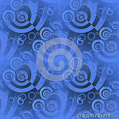 Seamless spirals pattern blue gray overlaying blurred Stock Photo