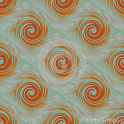 Seamless spirals pattern orange gray pink green Stock Photo