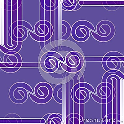 Seamless spirals and stripes pattern purple light gray overlaying shifted Stock Photo