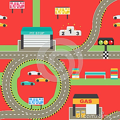 Seamless sport car racing track play background Vector Illustration