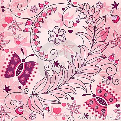 Seamless spring grunge floral pattern Vector Illustration