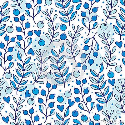 Seamless spring pattern with blue berries Vector Illustration