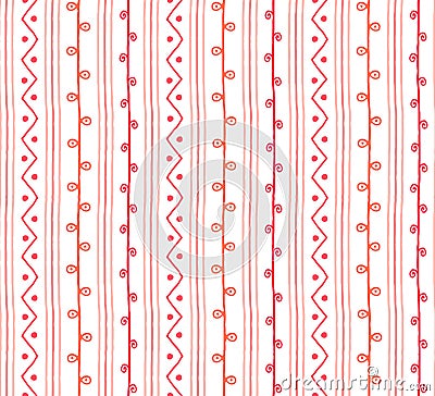 Seamless spring vector pattern. Twigs lines and zigzags with circles background. Hand drawn abstract branch ornament Vector Illustration