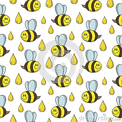 Seamless square pattern , Cute little bee smiles and collects honey Stock Photo