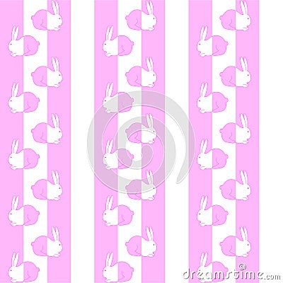 Seamless striped animal pattern vector background with pink and white bunnies cute baby design Vector Illustration