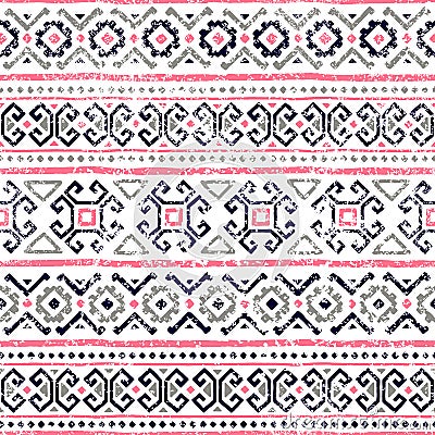 Seamless striped pattern. Ethnic and tribal motifs. Vintage print, grunge texture.Simple ornament. Handmade. White, gray, pink Vector Illustration