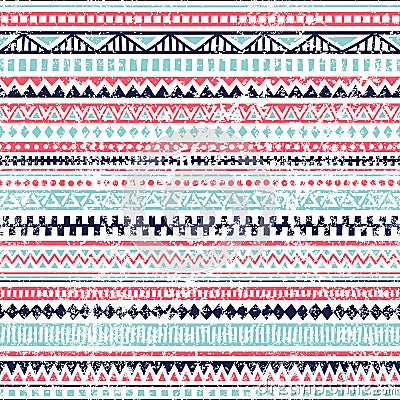 Seamless striped pattern. Ethnic and tribal motifs. Vintage print, grunge texture.Simple ornament. Handmade. White, pink and blue Vector Illustration