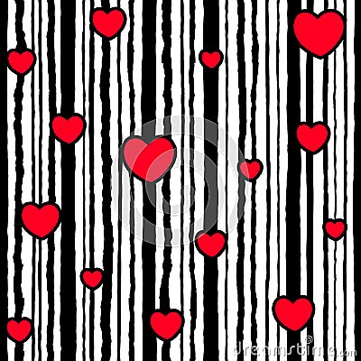 Seamless striped pattern Valentine`s Day. Vertical black lines Vector Illustration
