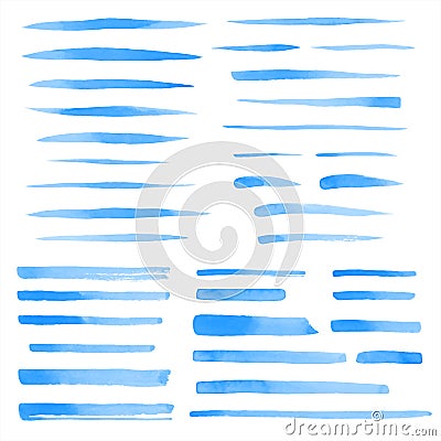 Set of vector watercolor blue brush strokes, lines, stripes Vector Illustration