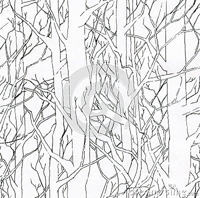 Seamless stylish pattern with hand drawn endless forest. Infinite black and white illustration Cartoon Illustration