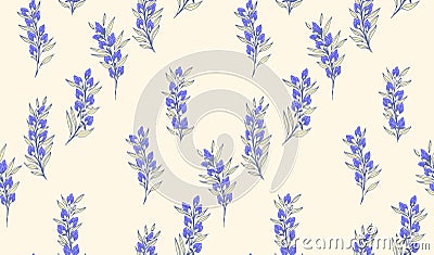 Seamless stylized branches leaves with burgeon flowers. Vector Illustration
