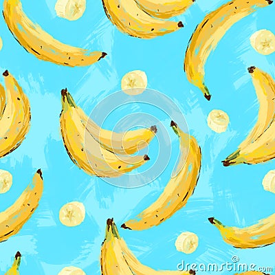 Seamless summer banana abstract pattern Cartoon Illustration