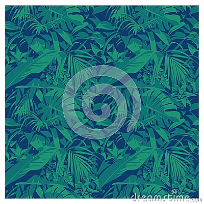 Seamless summer Hawaiian tropical pattern with, palm leaves and flowers. Vector Illustration