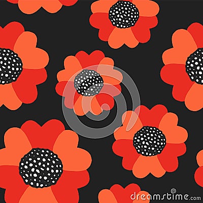 Seamless summer pattern with red poppy flowers Vector Illustration