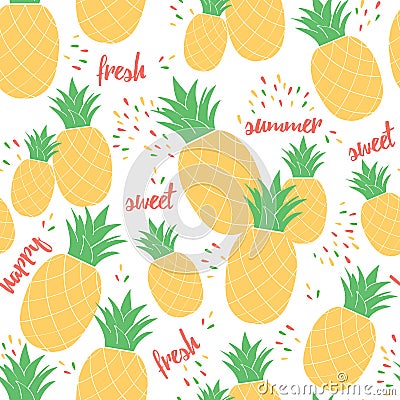 Seamless summer pineapple pattern template for fruit background or package design. Stock Photo