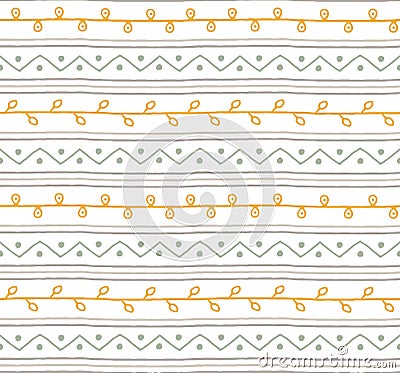Seamless summer sketch vector pattern. Twigs lines and zigzags background. Hand drawn abstract branch african style illustration Vector Illustration