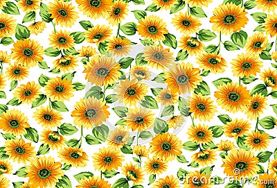 Seamless sunflowers pattern on a white background Stock Photo