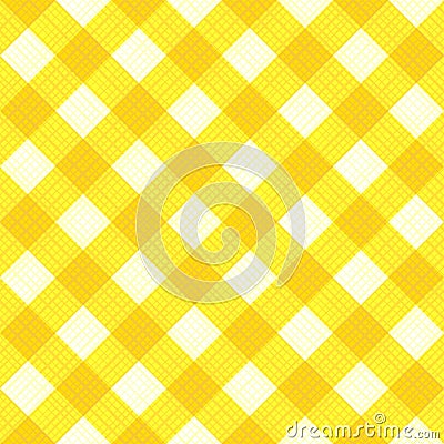 Seamless sunny yellow colors gingham fabric cloth, tablecloth, pattern, swatch, background, or wallpaper with fabric texture Vector Illustration