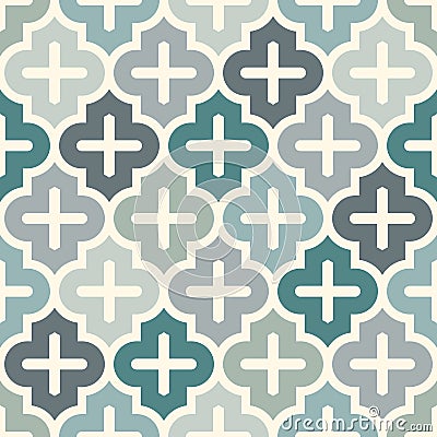 Seamless surface print with ogee ornament. Oriental traditional pattern with repeated mosaic tile Moroccan crosses motif Vector Illustration