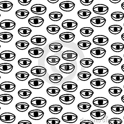 Seamless surreal eyes patterin in cartoon doodle style black white Stock Photo