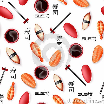 Seamless sushi pattern Vector Illustration