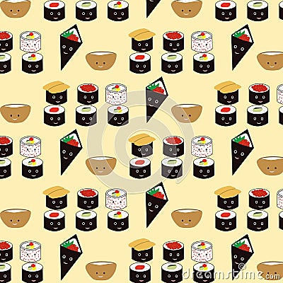 Seamless sushi pattern Vector Illustration