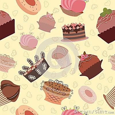 Seamless sweet cupcake background pattern. Vector Vector Illustration