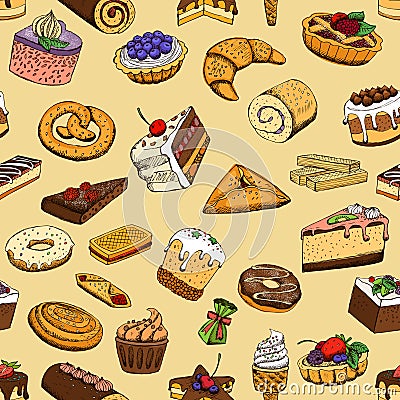 Seamless sweet pastries Vector Illustration